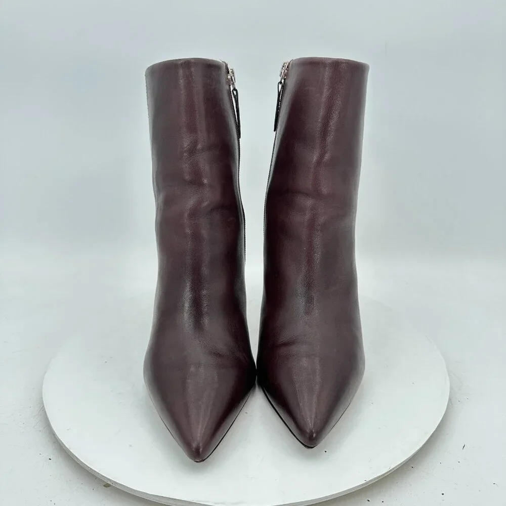 Schutz Women Size 9B Dark Brown Leather Side Zip Pointed Toe Ankle Heel Boot - Picture 2 of 11